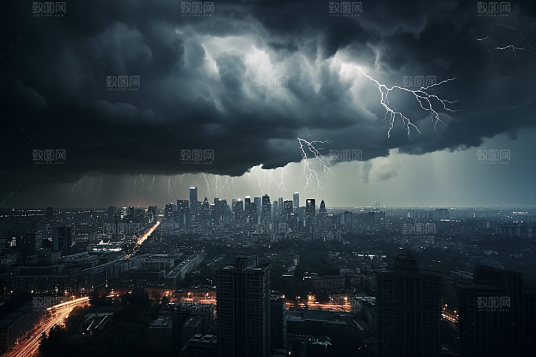 暴雨闪电雷暴雷雨摄影图