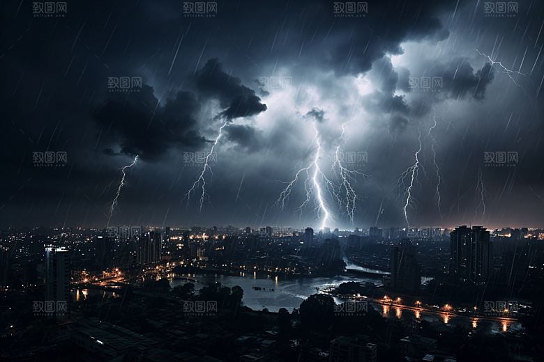 暴雨闪电雷暴电闪雷鸣摄影图