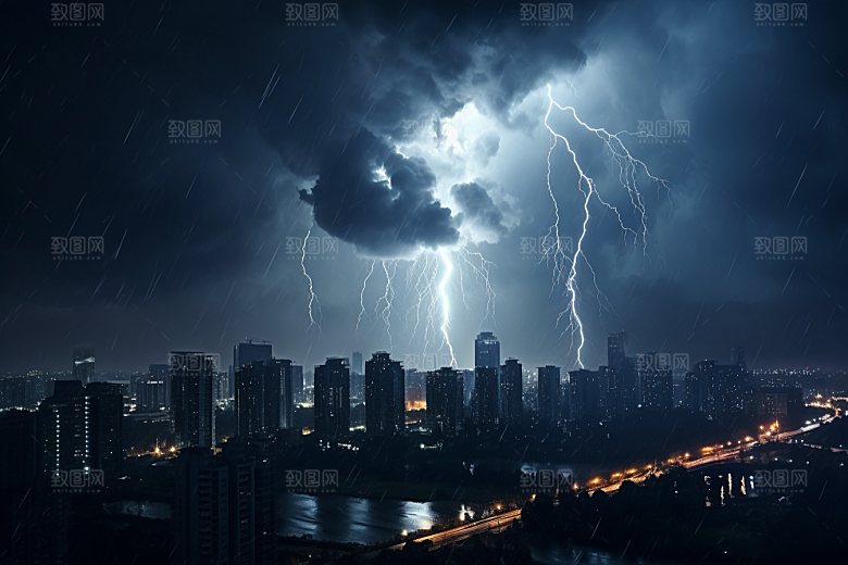 暴雨闪电气象电闪雷鸣摄影图