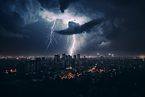 暴雨闪电自然现象电闪雷鸣摄影图