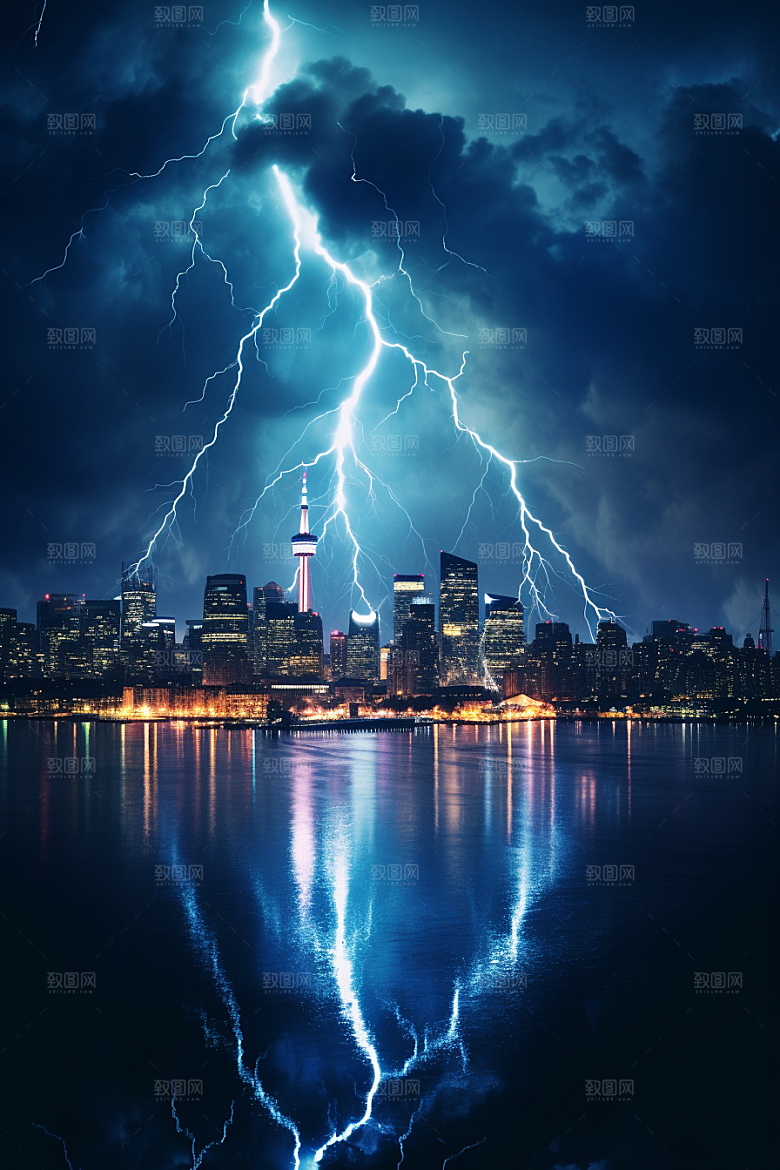 暴雨闪电自然现象高清摄影图