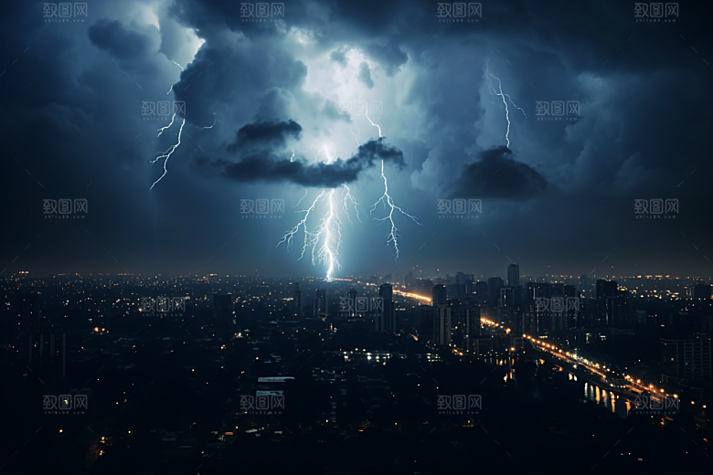 暴雨闪电自然灾害高清摄影图