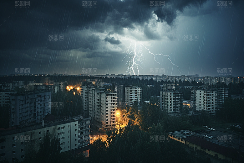 暴雨闪电气象雷暴摄影图