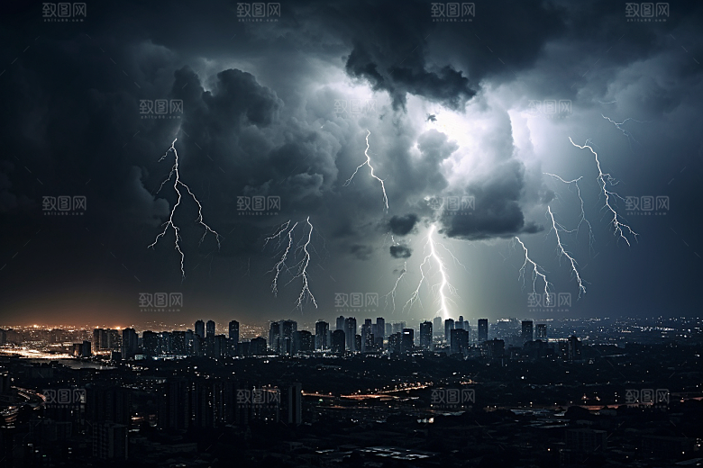 暴雨闪电雷雨恶劣天气摄影图