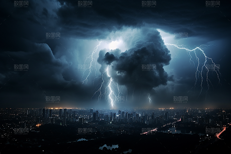 暴雨闪电雷暴高清摄影图