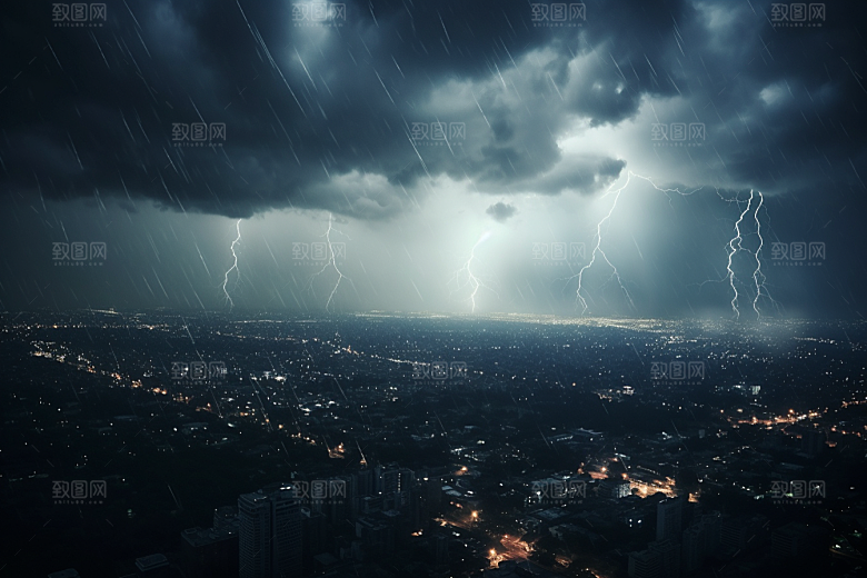 暴雨闪电雷暴雷雨摄影图