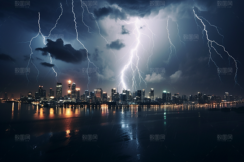 暴雨闪电恶劣天气气象摄影图