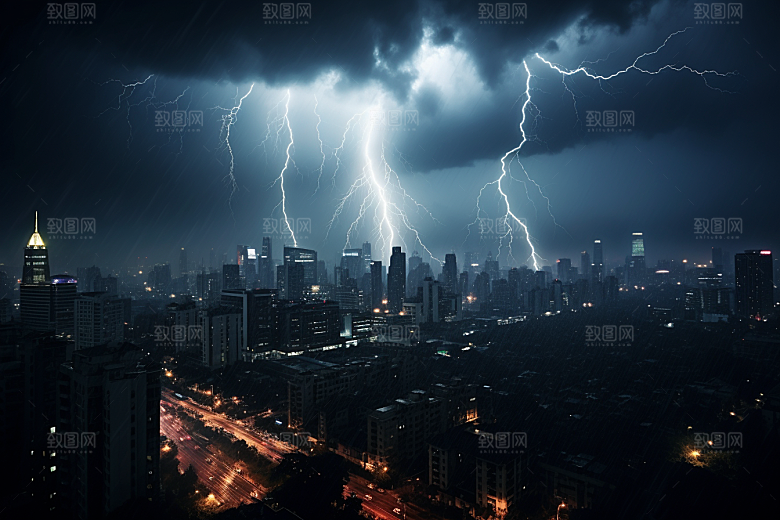 暴雨闪电雷雨自然灾害摄影图