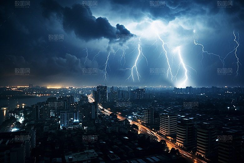 暴雨闪电极端天气恶劣天气摄影图