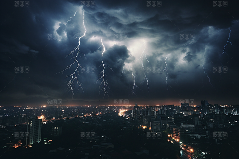 暴雨闪电雷雨高清摄影图