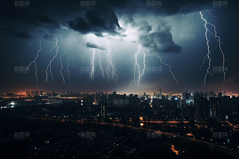 暴雨闪电雷暴电闪雷鸣摄影图