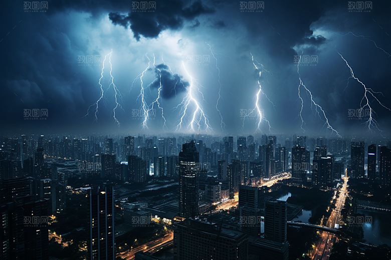 暴雨闪电雷暴高清摄影图
