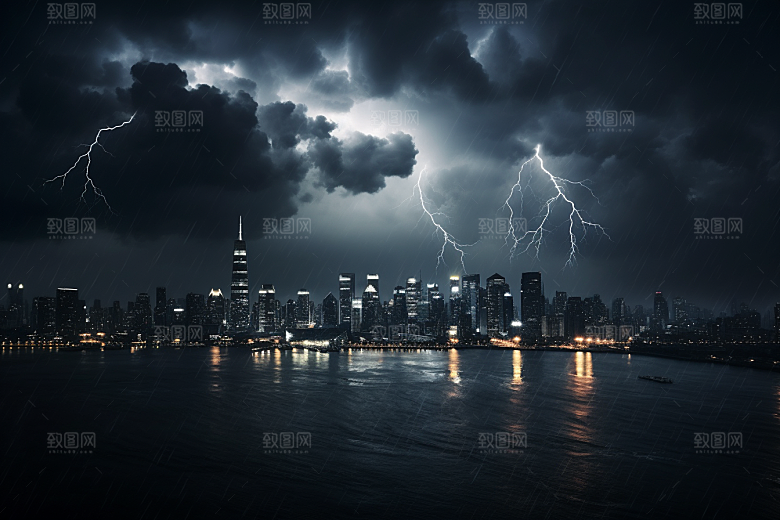 暴雨闪电雷雨气象摄影图