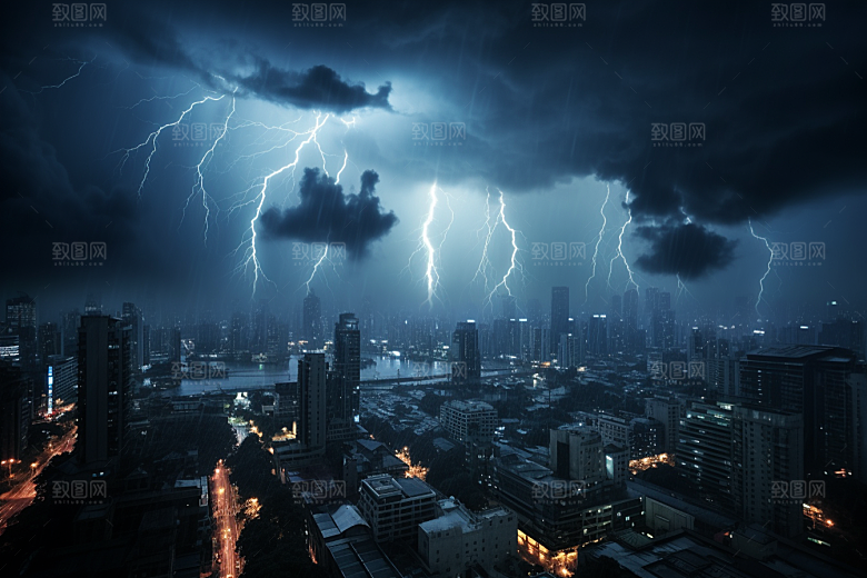 暴雨闪电恶劣天气自然现象摄影图