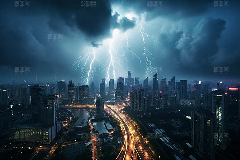 暴雨闪电雷雨高清摄影图