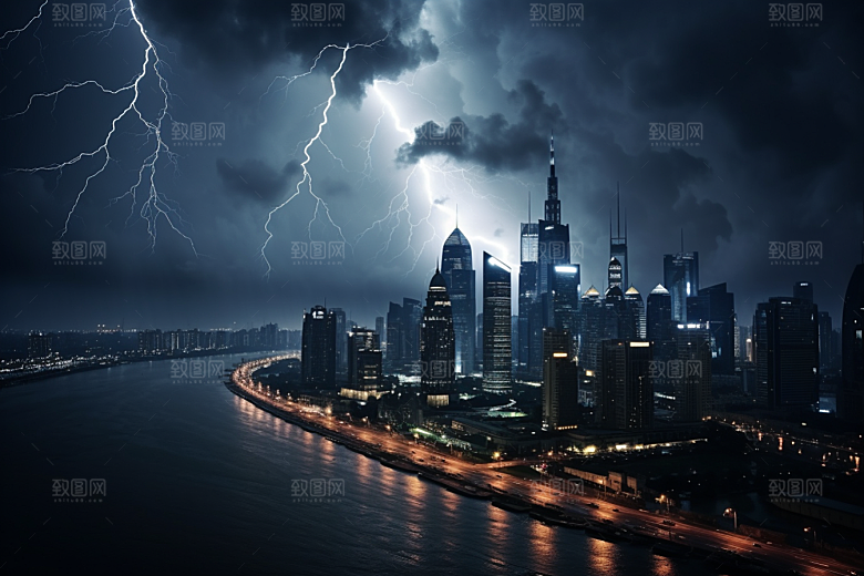 暴雨闪电自然灾害雷雨摄影图