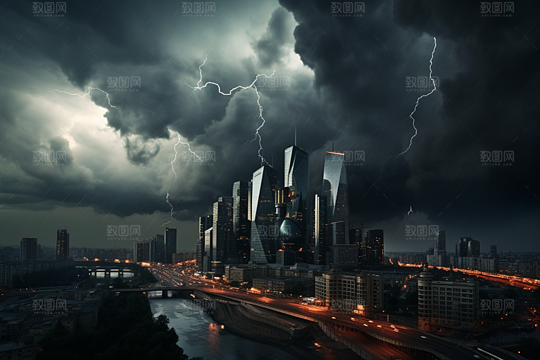 暴雨闪电极端天气雷雨摄影图