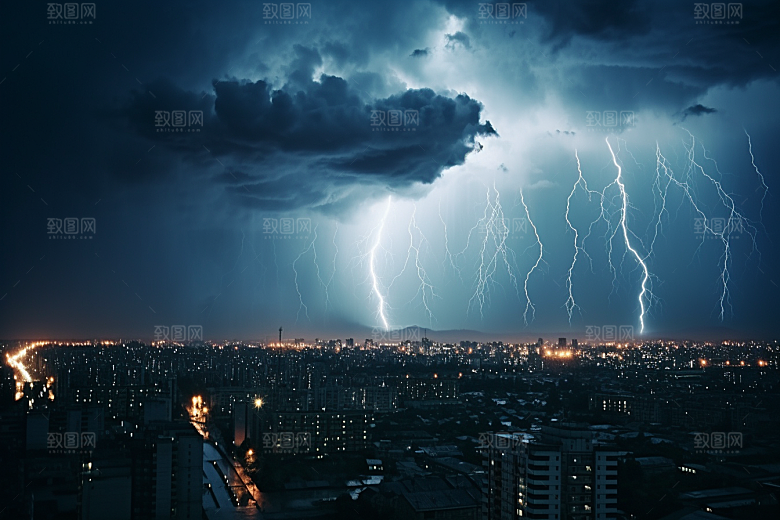 暴雨闪电自然现象气象摄影图