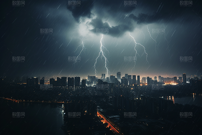 暴雨闪电雷暴自然现象摄影图