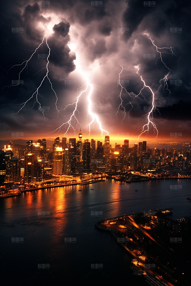 暴雨闪电电闪雷鸣自然灾害摄影图