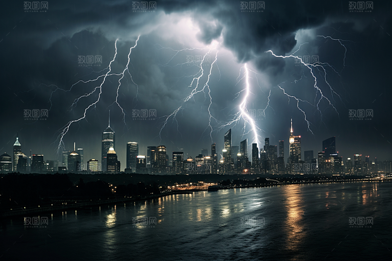 暴雨闪电自然灾害雷暴摄影图