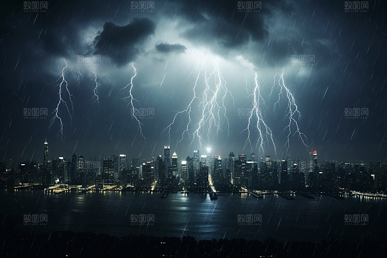 暴雨闪电恶劣天气雷暴摄影图