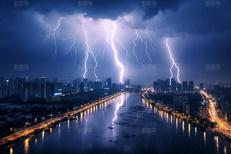 暴雨闪电自然现象气象摄影图