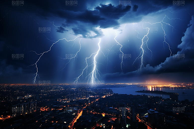 暴雨闪电自然现象雷雨摄影图
