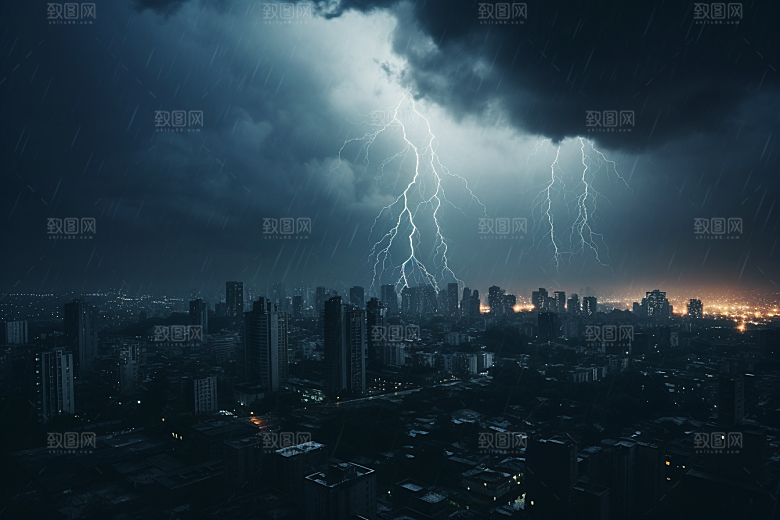 暴雨闪电雷暴自然现象摄影图