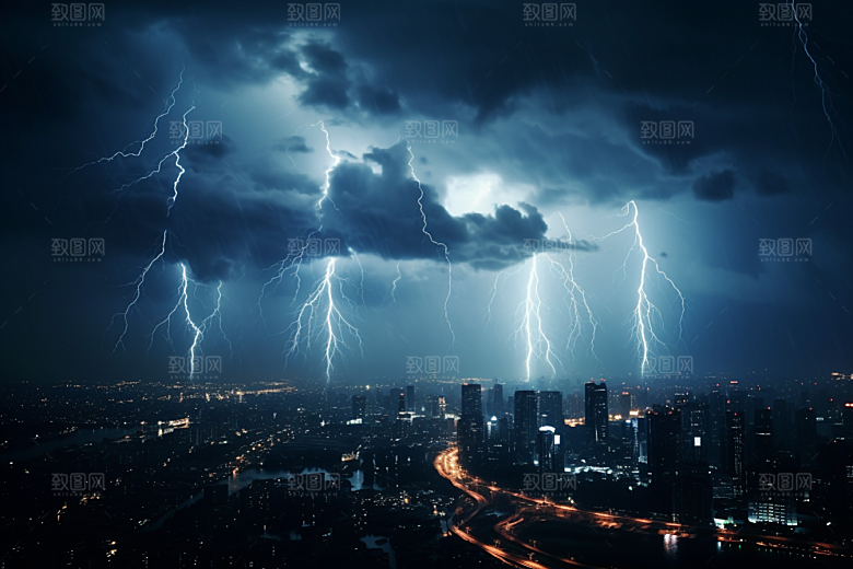 暴雨闪电自然灾害雷暴摄影图