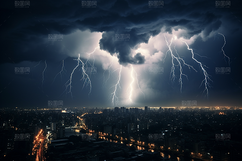 暴雨闪电自然灾害自然现象摄影图