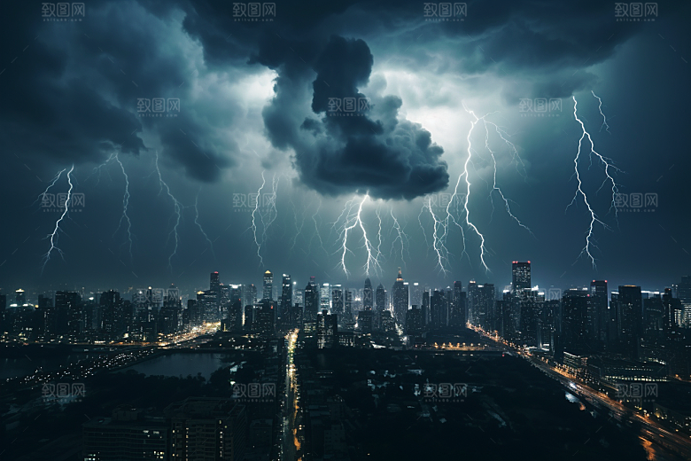暴雨闪电电闪雷鸣气象摄影图