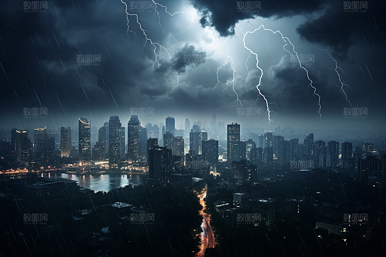 暴雨闪电自然现象恶劣天气摄影图