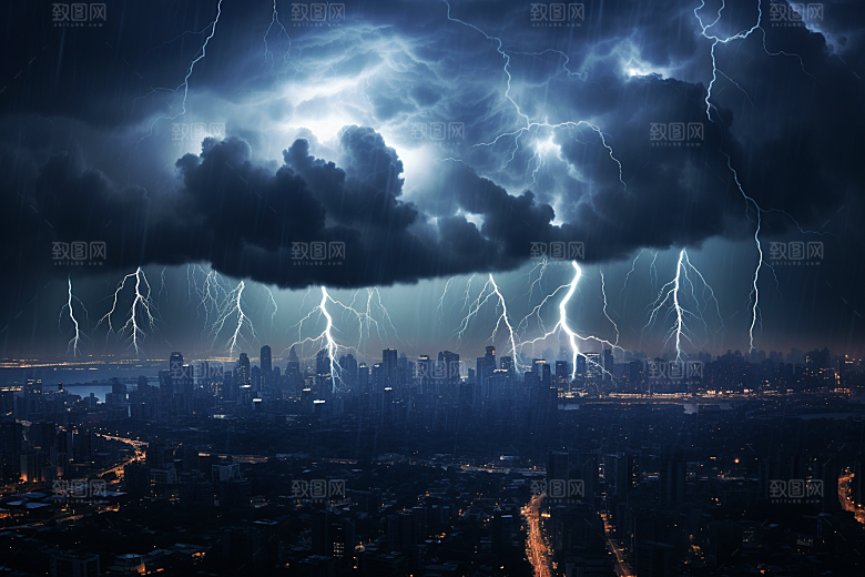 暴雨闪电自然灾害雷暴摄影图