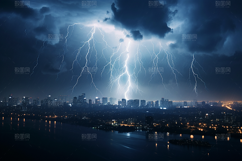 暴雨闪电雷暴恶劣天气摄影图