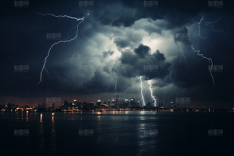 暴雨闪电电闪雷鸣极端天气摄影图