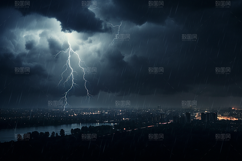 暴雨闪电高清雷暴摄影图