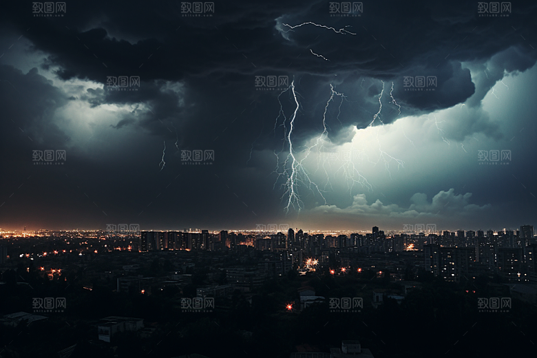 暴雨闪电电闪雷鸣高清摄影图