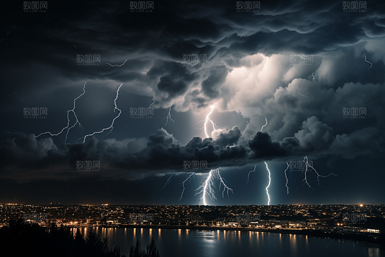暴雨闪电恶劣天气自然现象摄影图