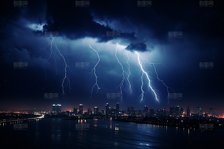 暴雨闪电自然现象极端天气摄影图