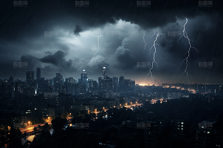 暴雨闪电气象雷雨摄影图