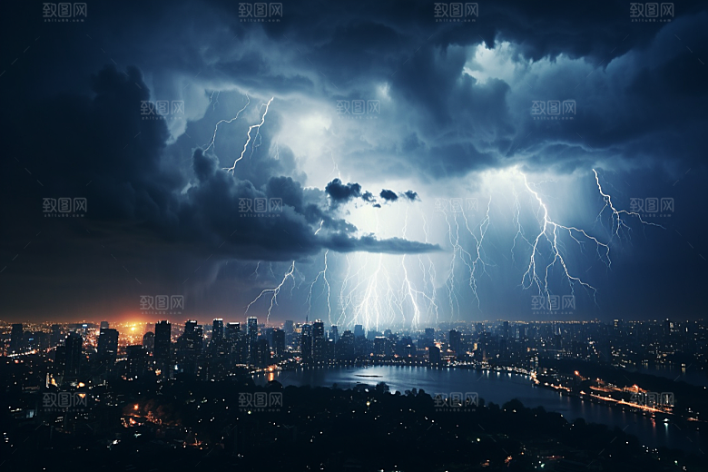 暴雨闪电气象雷雨摄影图