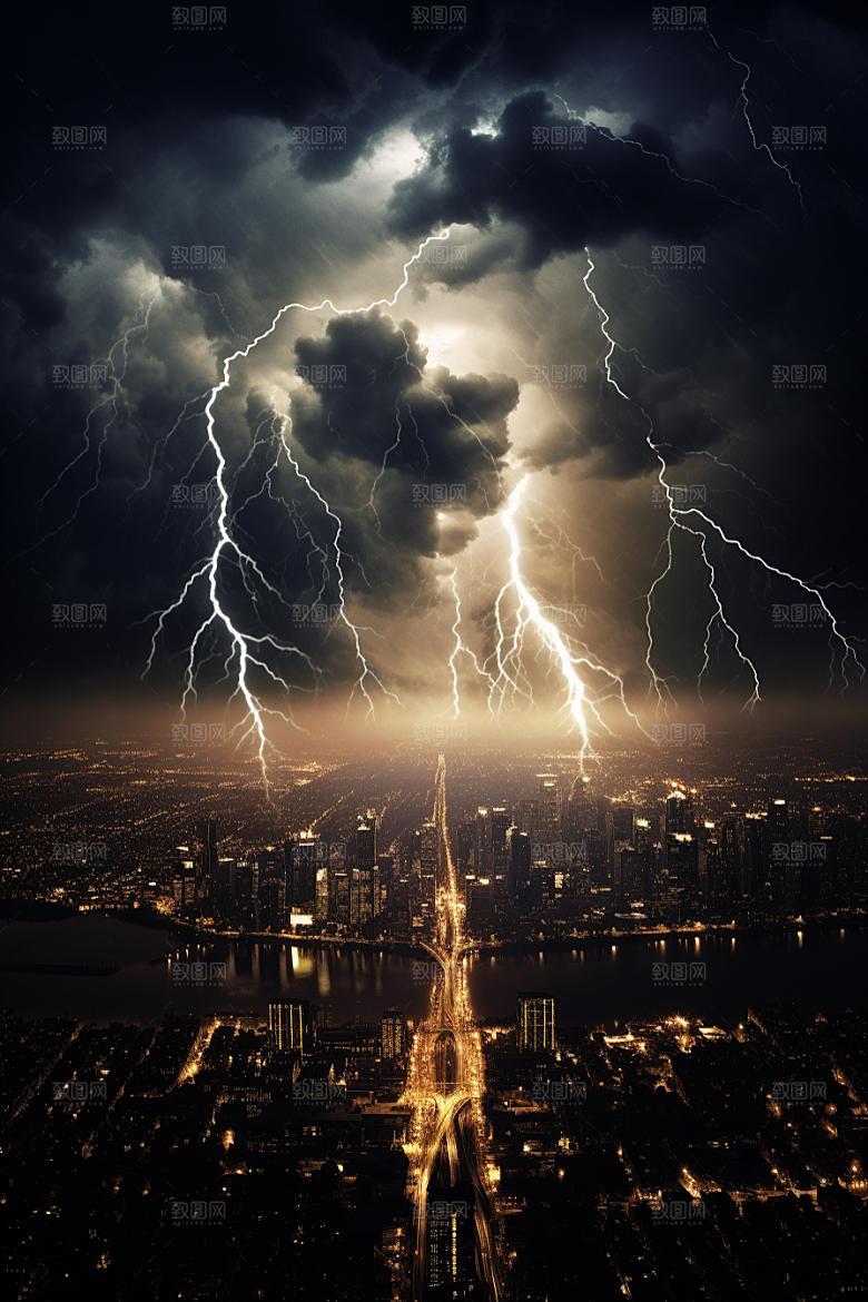 暴雨闪电自然现象电闪雷鸣摄影图