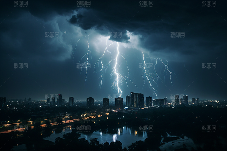 暴雨闪电极端天气恶劣天气摄影图