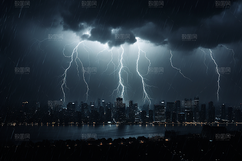 暴雨闪电气象自然灾害摄影图