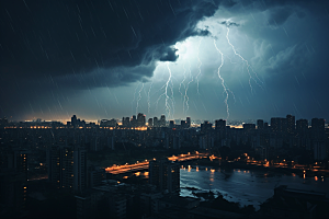 暴雨闪电电闪雷鸣自然灾害摄影图
