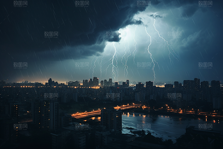 暴雨闪电电闪雷鸣自然灾害摄影图