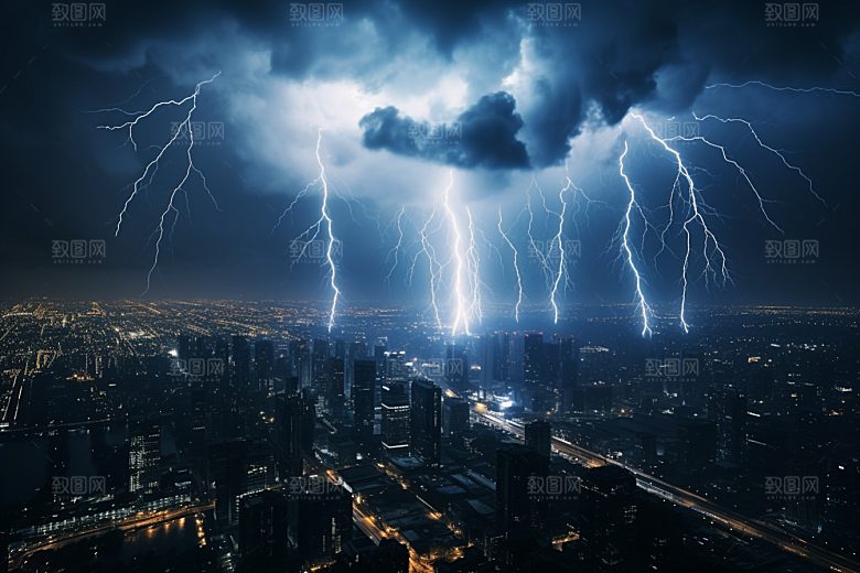 暴雨闪电雷雨城市摄影图