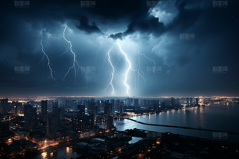暴雨闪电气象自然灾害摄影图