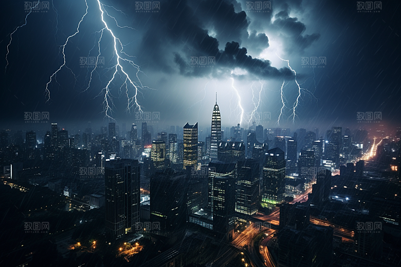 暴雨闪电自然现象自然灾害摄影图